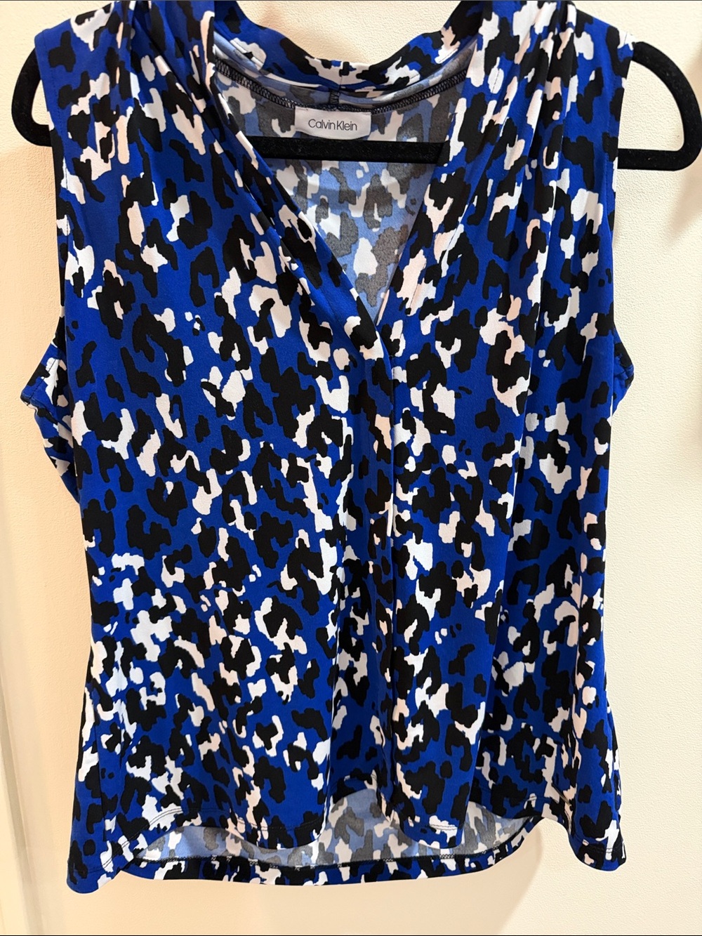 Calvin Klein Blue Black and White Leopard-Print V-Neck Camisole